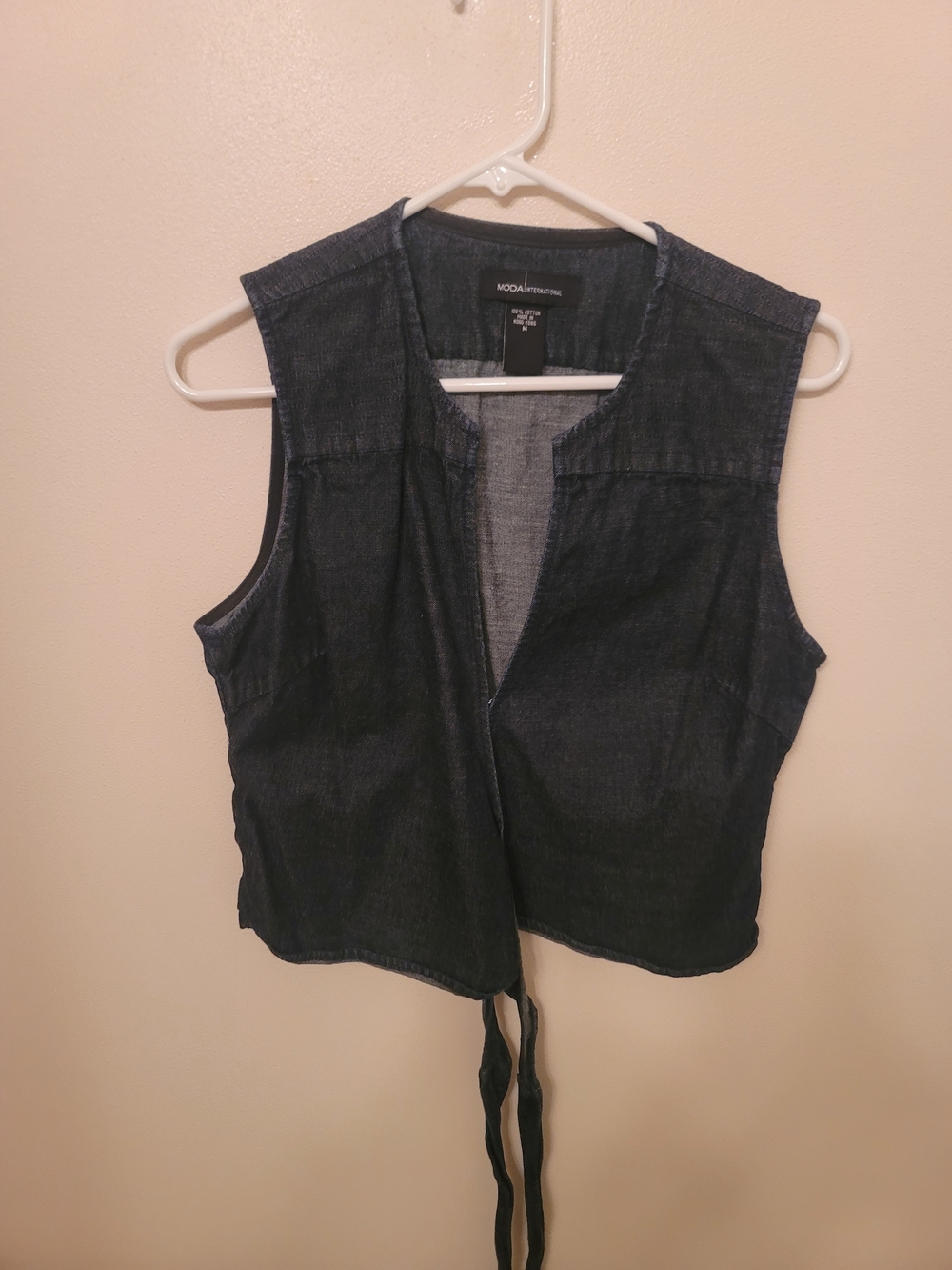 Moda International Dark Indigo Denim Tie-Front Crop Vest